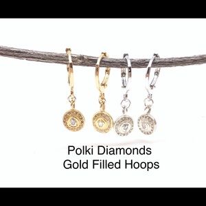 Diamond Disc Dangle Lever Back Hoops Earrings Gold Vermeil & Sterling Silver NWT